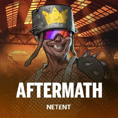 Icono cuadrado de Aftermath con el personaje del casco de cubo y el nombre del estudio