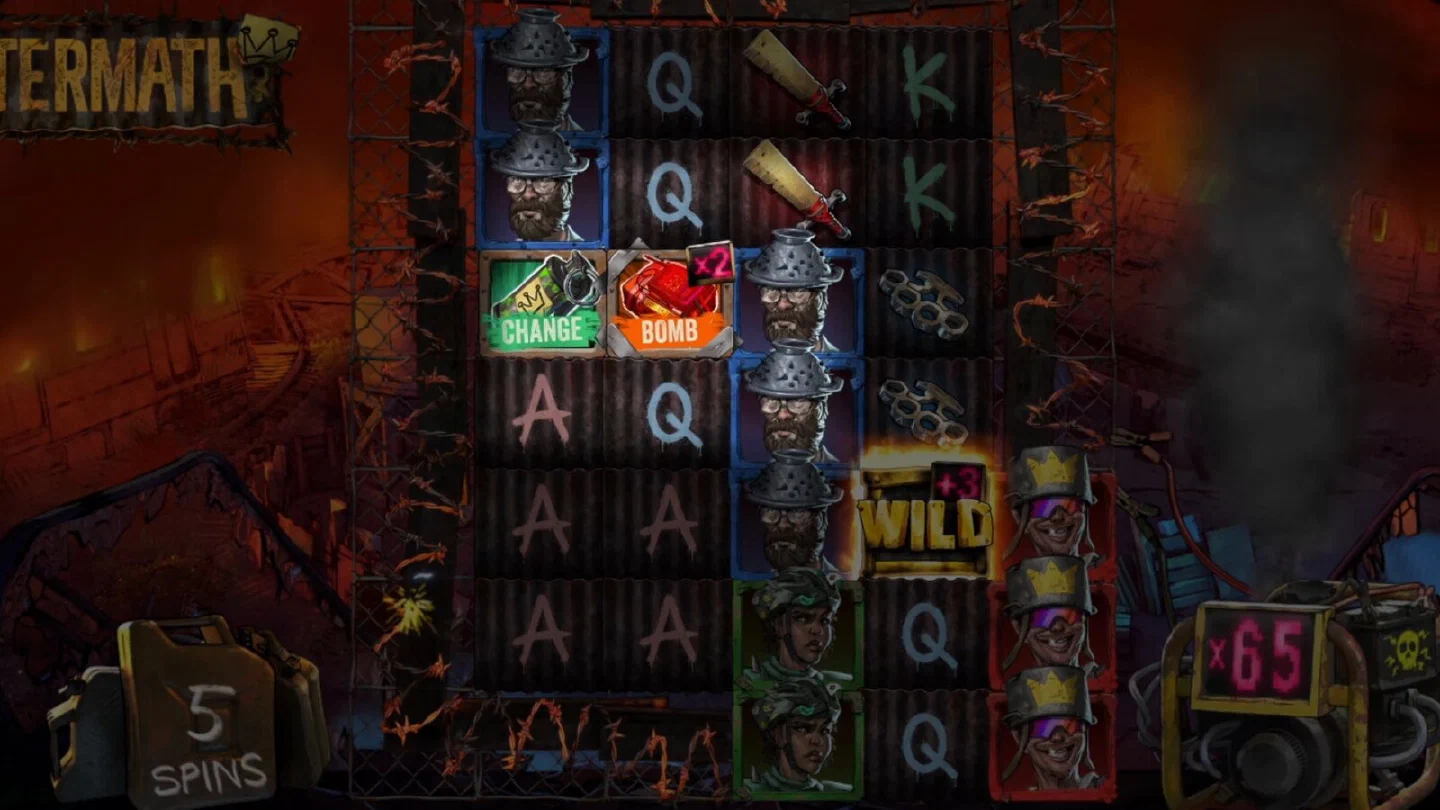 Súper Giros de Aftermath con Wild Especial, Bomba y el multiplicador acumulado